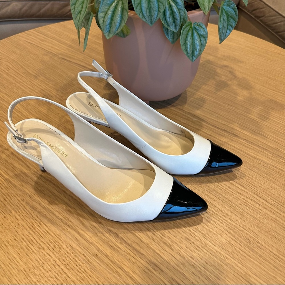 Enzo Angiolini Black and White Slingback Heels